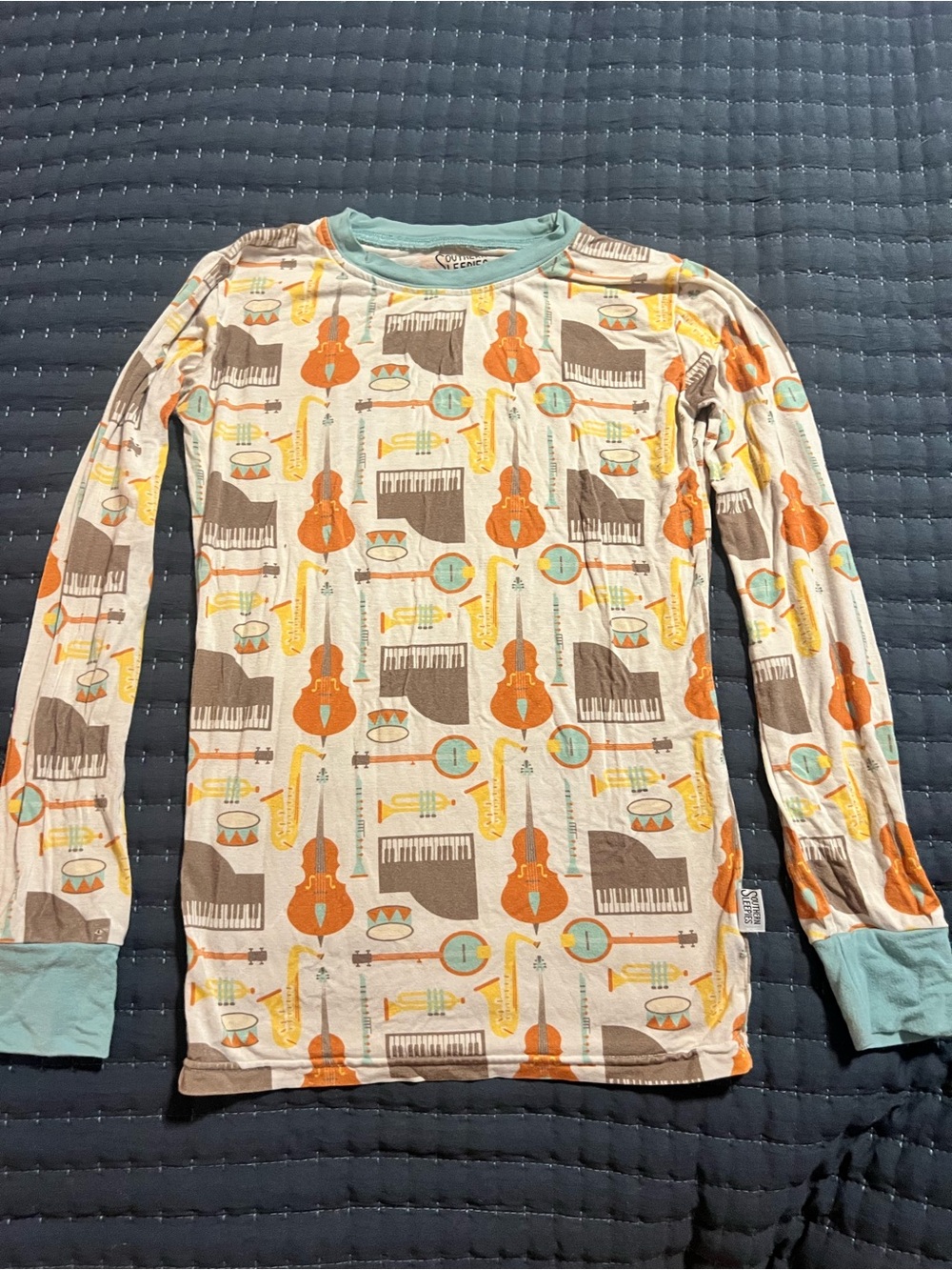 Southern Sleepies New Orleans Jazz Print Long Sleeve Kid's Bamboo Pajama Set 7/8